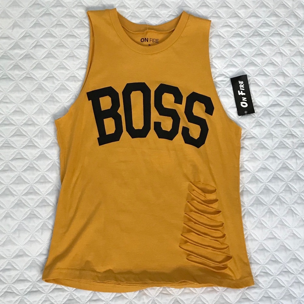 Yellow “Boss” sleeveless top